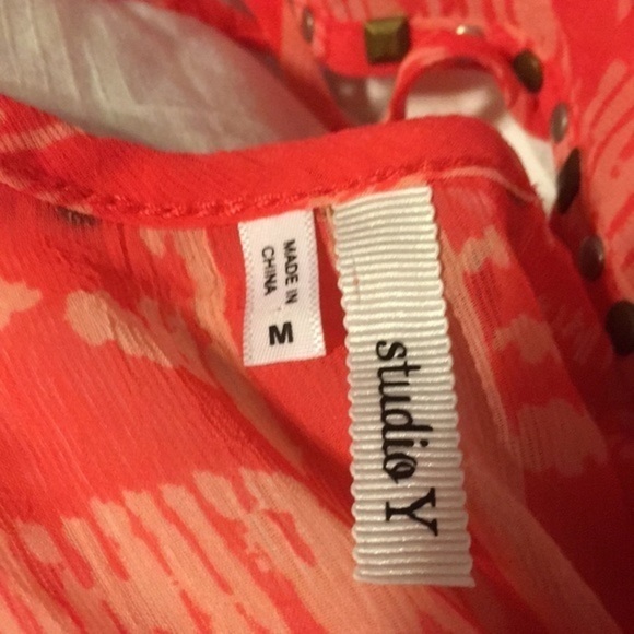 Pink & Pastel Orange Sheer Chiffon Top | Medium - Picture 3 of 3